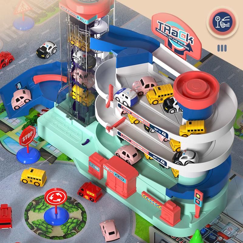 Fun children's baby multi-storey parking lot car automatic big adventure puzzle building boys and girls track car toys