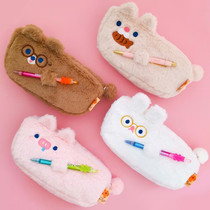 Cute Ins Girl Hearts Plush Embroidered Pencil Bag Small Bear Minimalist Creative Student Stationery Containing Bag With Pen Insert