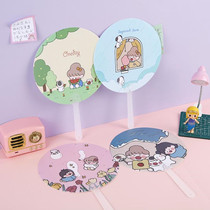Cartoon plastic round fan cute womens portable large handheld fan student cool fan Japanese and Korean hand cranked fan