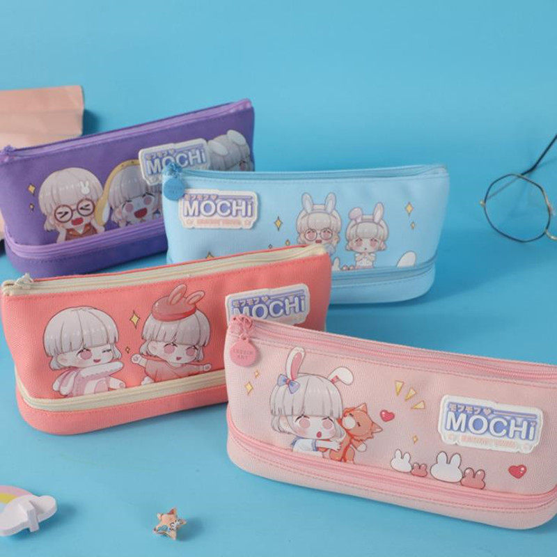 Student cute girl cartoon pencil bag bunny double-layer stationery storage box girl heart school supplies gift