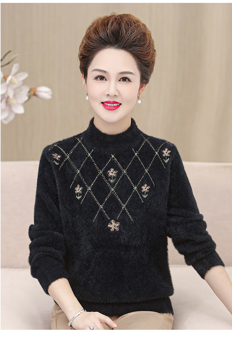 妈妈装毛衣加厚老年保暖内搭上衣中老年女装冬季水貂绒毛衣打底衫 pic 53