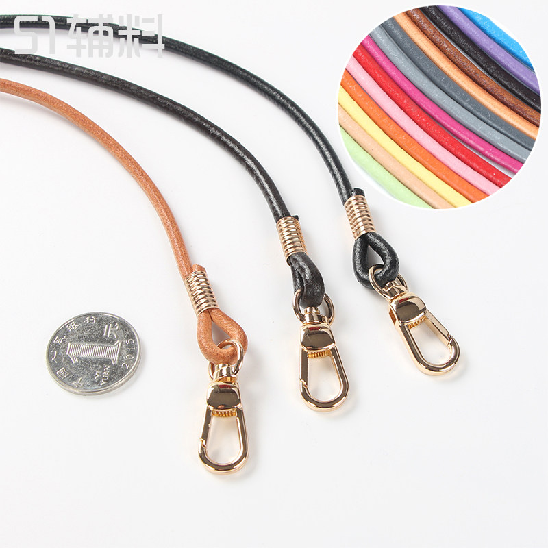 High-end Hardware Handmade Round Bull Leather Rope Small Carry Bag Strap Head Layer Bull Leather Plant Tanning Handle DIY bag accessories