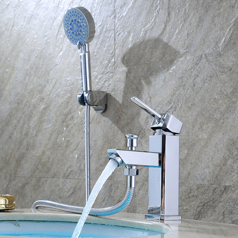 Multi-function hot and cold basin faucet single-hole basin all copper rain shower cold and hot water faucet pull-out with shower