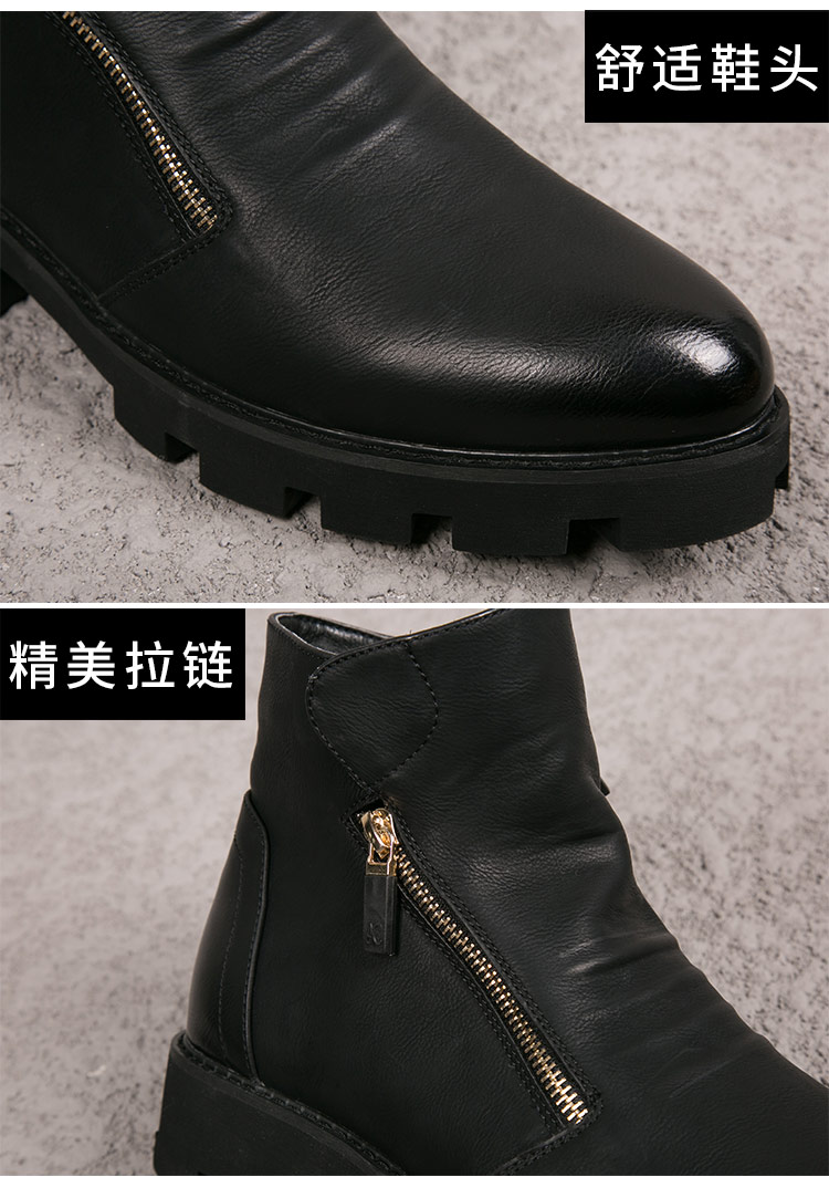 Martin boot nam Anh Hàn Quốc xu hướng mùa đông ấm áp cộng với giày nhung cotton Giày boot nam mũi nhọn giày da nam cao cổ đẹp