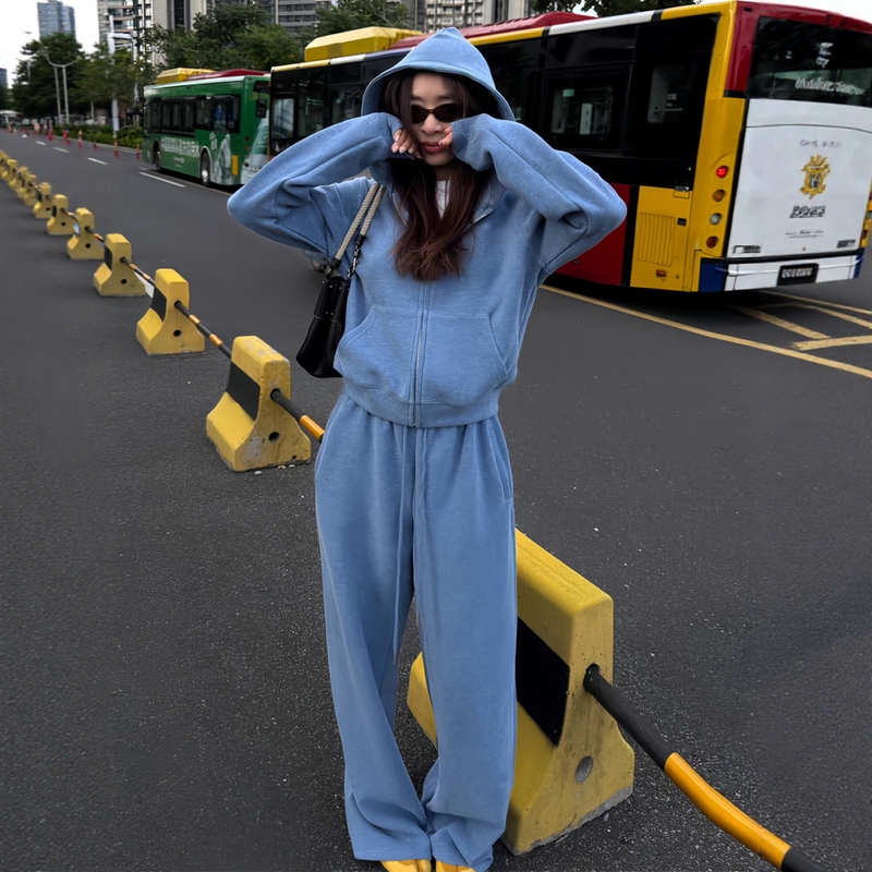 American-Style Streetwear Tracksuit for Women, Spring and Autumn, Loose-Fitting, Korean Fashion, Pure Cotton Sweatshirt, Casual Two-Piece Set, Running Trend
