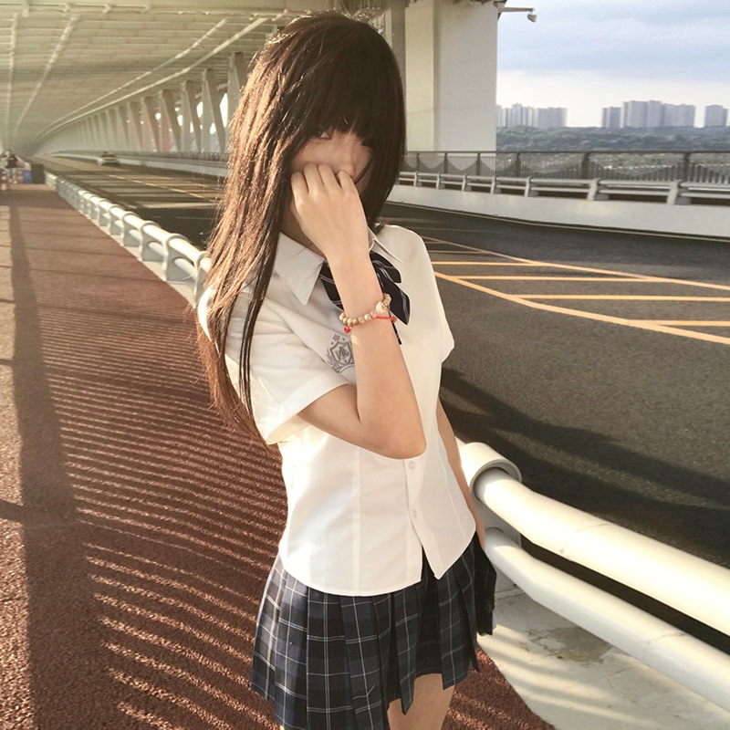 Huaqianzhu Original Jingnan Gao Shirt College Style White Short-Sleeve Jk Uniform Waist-Cinching Embroidered Versatile Top