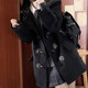 Huaqianzhu original college style horn button coat winter black women's woolen jk uniform mid-length quilted