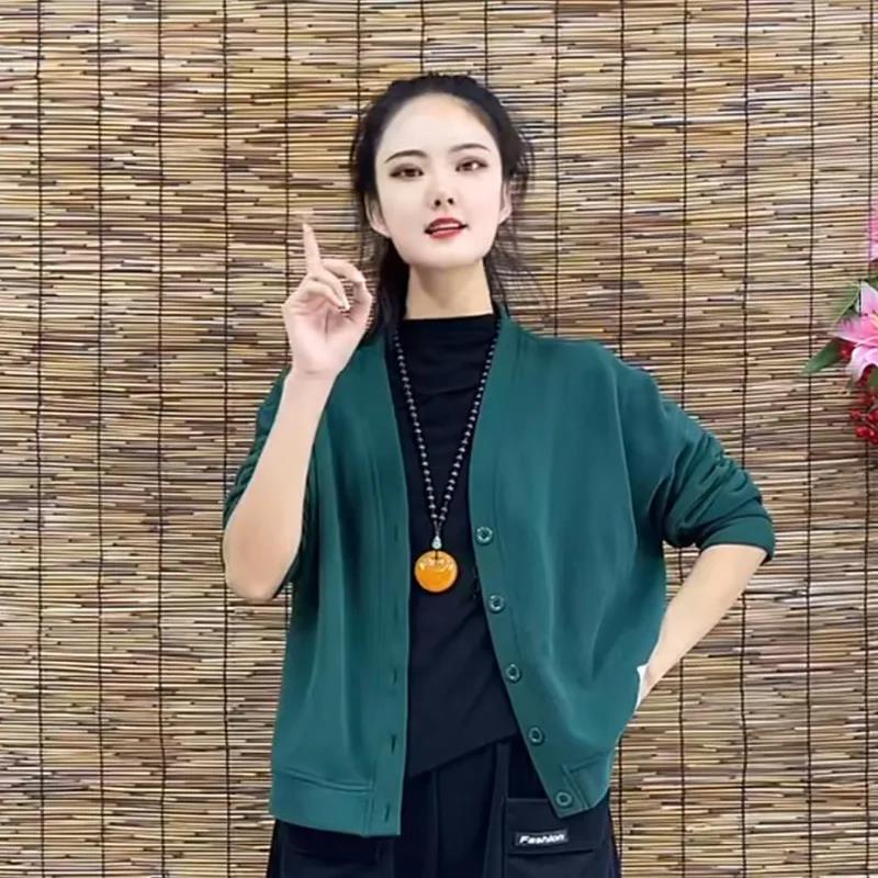 2025 Spring and Autumn New Large Size Women's Knitted Cardigan Long Sleeve Loose Casual Outerwear Top