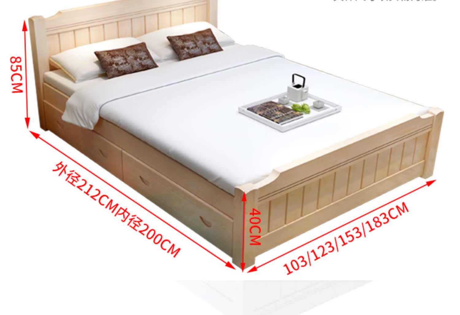 Giường gỗ nguyên khối tối giản hiện đại 1,8 m giường đôi chính phòng ngủ 1,5 m lưu trữ 1,2m giường đơn kinh tế - Giường giường gỗ gõ đỏ