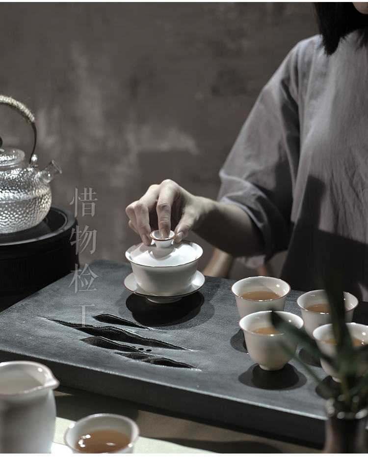 Wujinshi khay trà Kung Fu đặt nhà đơn giản tự nhiên toàn bộ mảnh bàn trà tự động bếp gốm bình pha trà thủy tinh cao cấp