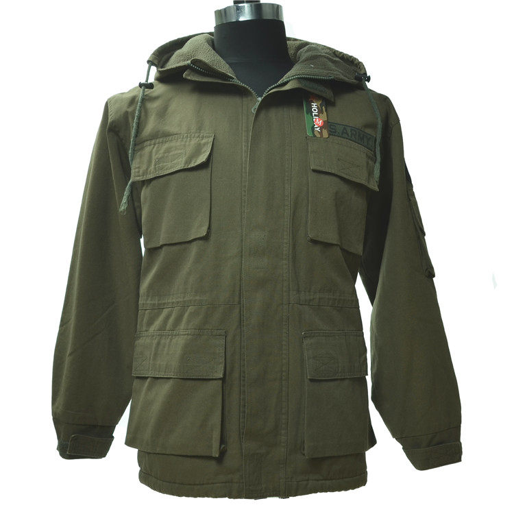 Outdoor windbreaker fleece hooded waist casual jacket autumn and winter warm tooling with multiple pockets and large pockets