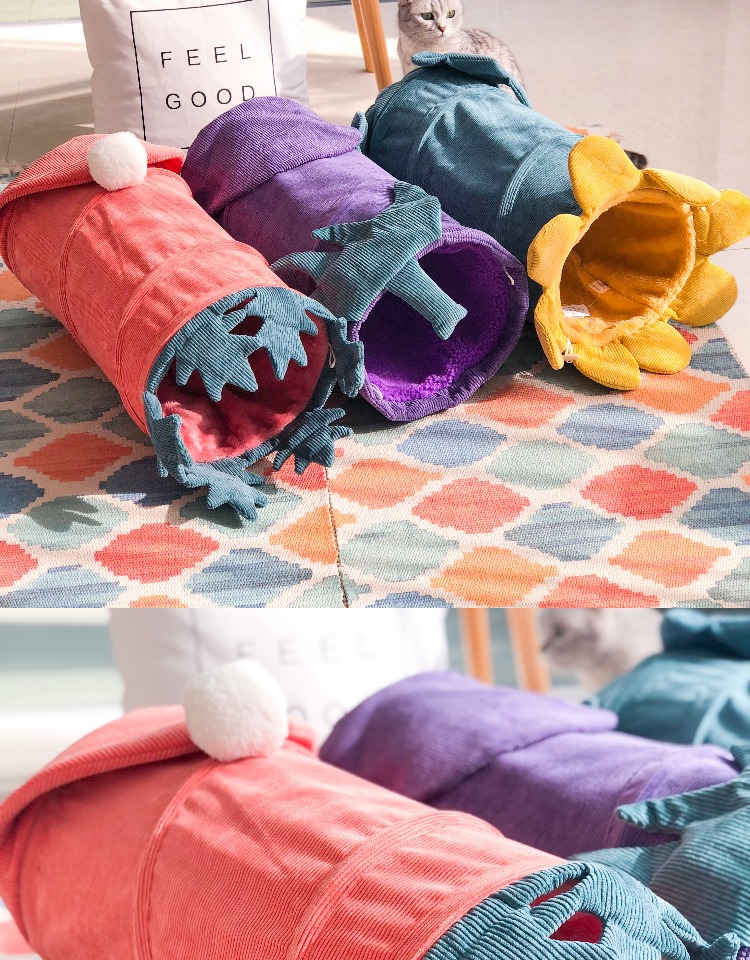 Corduroy mèo khoan ống mèo mèo đồ chơi mèo cung cấp kênh gấp mèo rau mèo đường hầm sang trọng - Cat / Dog hàng ngày Neccessities bát ăn cho mèo