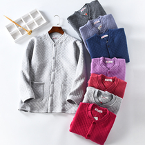 The elderly three-layer thermal underwear set large size cotton cardigan men and women thicken the elderly padded autumn clothes autumn pants