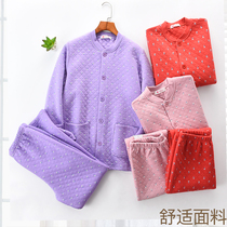 Middle-aged and elderly womens thermal underwear womens cotton-padded thick cardigan set one autumn and winter plus fat plus size self-heating