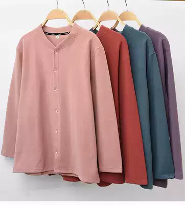 Women's cardigan, middle-aged and old-age plus Dade velvet single-layer placket heating fabric cotton sweater underwear autumn clothes