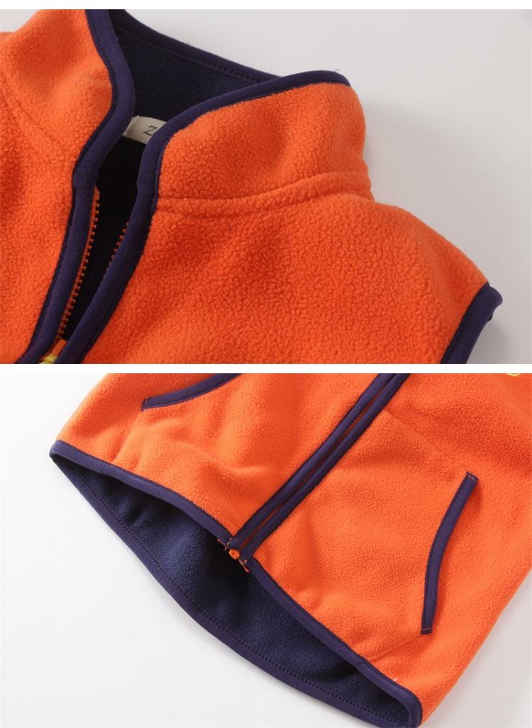 Trẻ em mỏng phần lông cừu dây kéo vest bé trai và cô gái mùa xuân và mùa thu mặc vest giản dị nhẹ đứng cổ áo ấm áo khoác bé gái