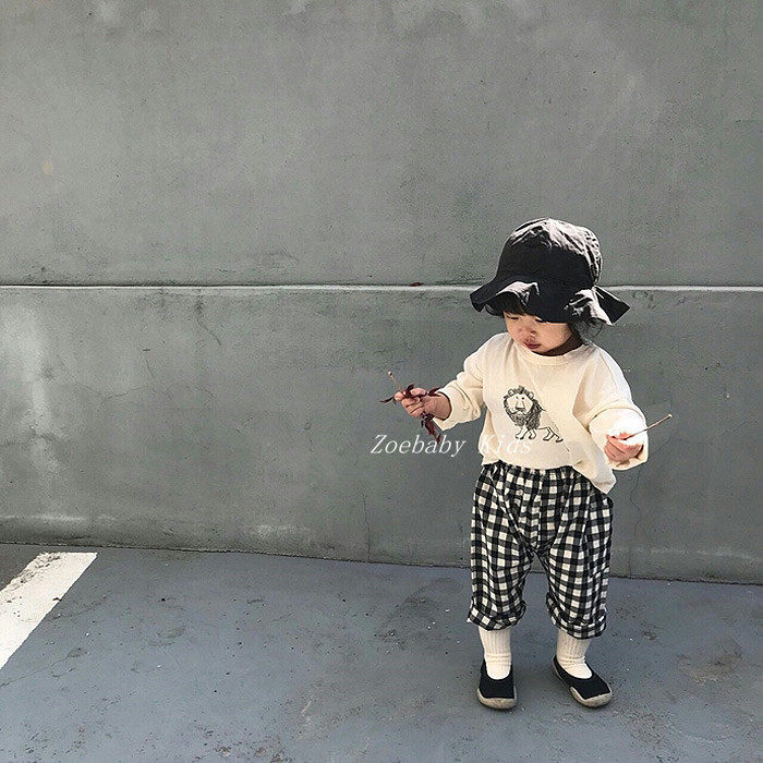 Zoebaby Korean children's clothing men and women baby light and breathable plaid trousers casual pants 18 summer new