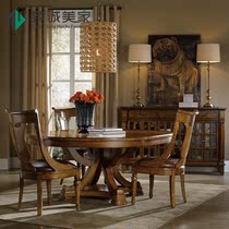 American country restaurant solid wood round dining table Nordic solid wood old dining table and chair combination can be customized stretch table