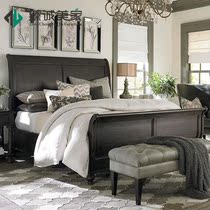 American country antique old solid wood bed sled bed Nordic Mediterranean 1 51 8 m double bed wedding bed furniture