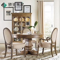 American country solid wood table retractable European stretch Oak Mediterranean dining table oval dining table and chair combination