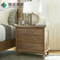 American country oak solid wood antique old old three-stroke bedside table bedroom bedside cabinet locker can be customized