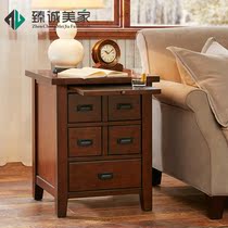 American solid wood sofa side phone a few corners a few living room simple coffee table small bedside cabinet square table storage side cabinet