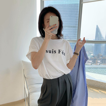 RAREST independent design early spring new product]French I am a fairy letter print short-sleeved white T-SHIRT