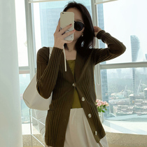 RAREST independent design 2021 early spring new product]Wool slim and thin solid color knitwear womens cardigan