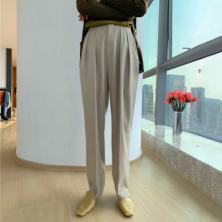 RAREST INDEPENDENT DESIGN EARLY SPRING NEW PRODUCTS European imports fine-spun wool mid-waist straight cylinder Western-fitting pants long pants
