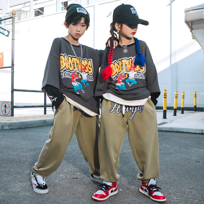Nien Family Young Children Street Dance Hip Hop Loose Necropolis Suit HIPHOP Boys Girls' Table Performance Tidal Clothing Autumn