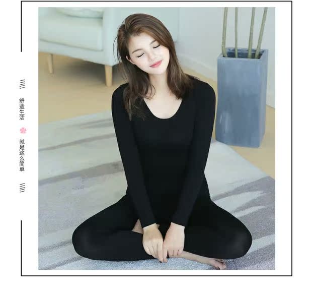 Mới mùa thu và mùa đông rắn màu đồ lót nhiệt phần mỏng phù hợp với phụ nữ chất lượng cao cotton chặt áo len cổ tròn quần áo mùa thu quần dài đồ bộ cho người 60 tuổi