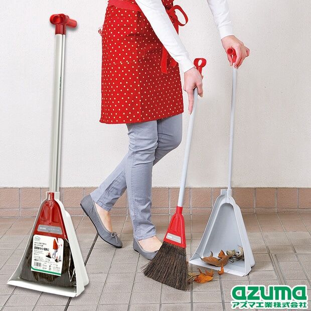 Japanese Imported Azuma Broom and Dustpan Set, Natural Palm Bristles, Non-Stick Hair Broom, Household Sweeping Broom and Dustpan
