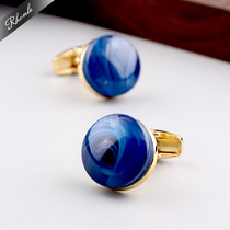 New royal blue enamel round mens and womens shirt cufflinks French cufflinks Business wedding dress buttons