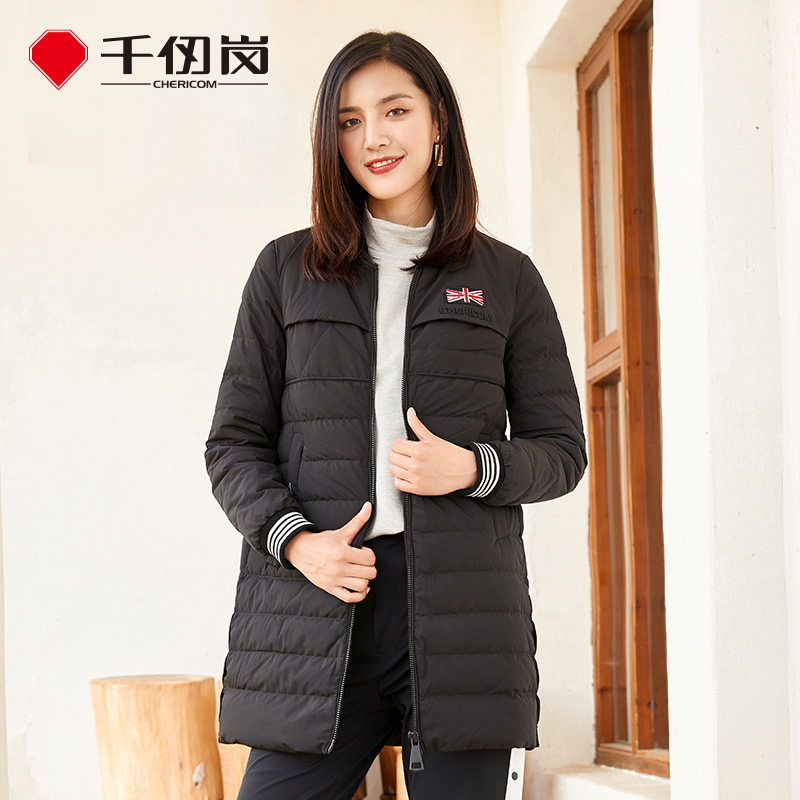 Qianren Gang 2019 long down jacket female stand collar light casual baseball anti-season down jacket 229019