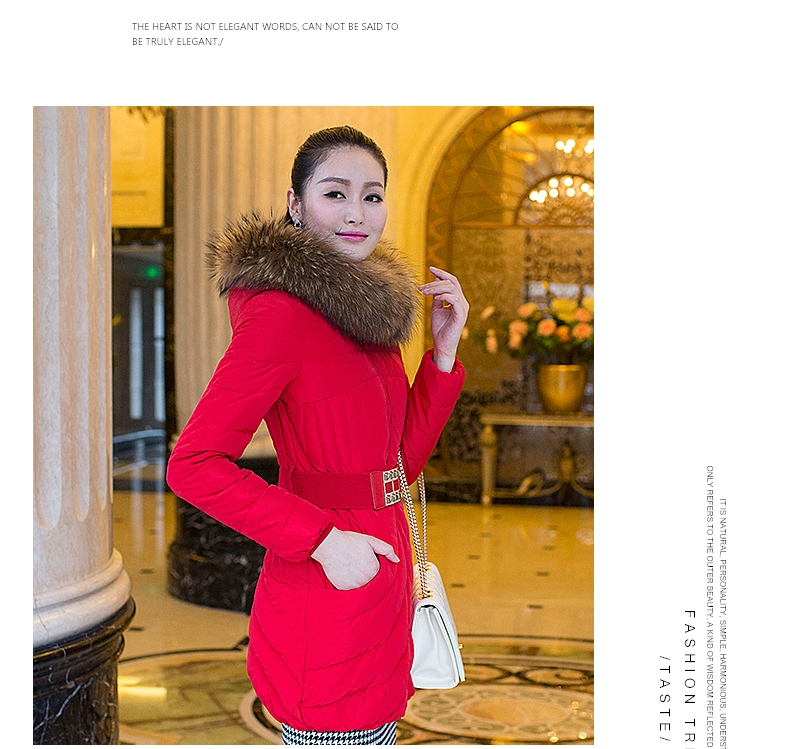 Thiên niên kỷ thương hiệu xuống áo khoác nữ phần dài dày Hàn Quốc phiên bản của mỏng giảm béo mùa đông mặc lớn cổ áo lông thủy triều
