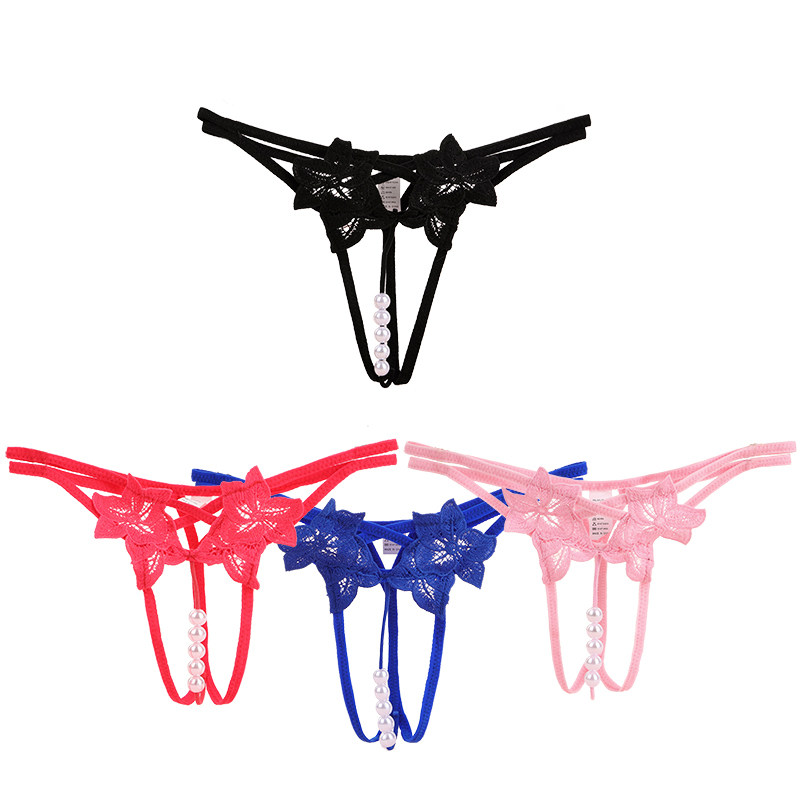 Buy 2 send 1 Spice Pants Woman Open Gear Sexy Hollowed-out Seductive Low Waist Fine Belt Day Series Fire Horseradish Pants Pearls