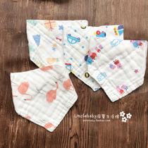 Non-fluorescent Four Seasons easy to use cotton 6-layer gauze triangle baby gauze saliva towel newborn snap bib