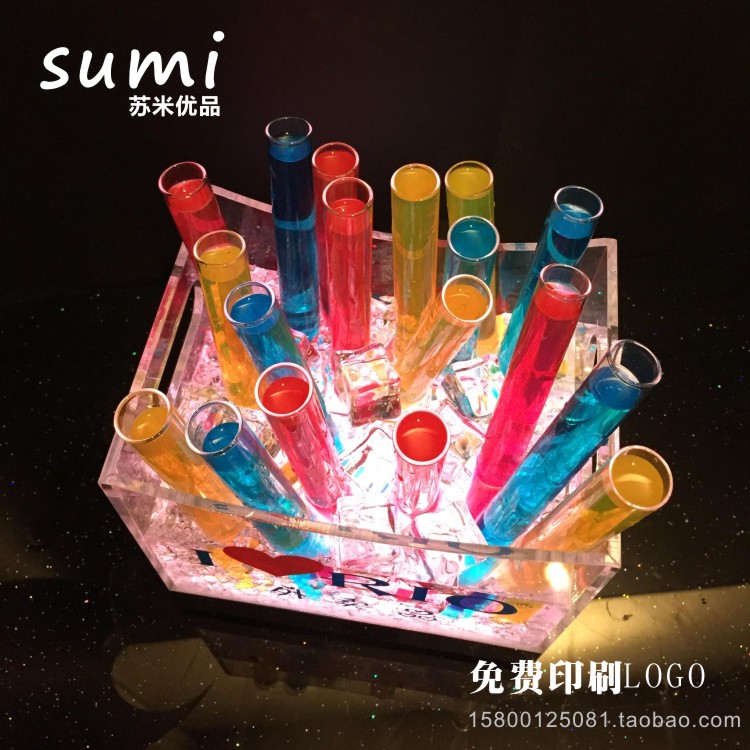 Thanh ánh sáng ống nghiệm cốc giữ giá rượu KTV cocktail ống thử nghiệm sáng tạo đầy màu sắc LED có thể sạc lại rượu vang gia ly ruou vang