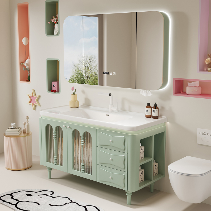 2026 New Model French-Style Oak Bathroom Cabinet Set, Floor-Standing Rock Slab Washbasin, Bathroom Sink 2026 New Model French-Style Oak Bathroom Cabinet Set, Floor-Standing Rock Slab Washbasin, Bathroom Sink