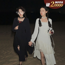 Plum cooked square collar dress female autumn design sense temperament skirt irregular Hepburn wind sling French dress