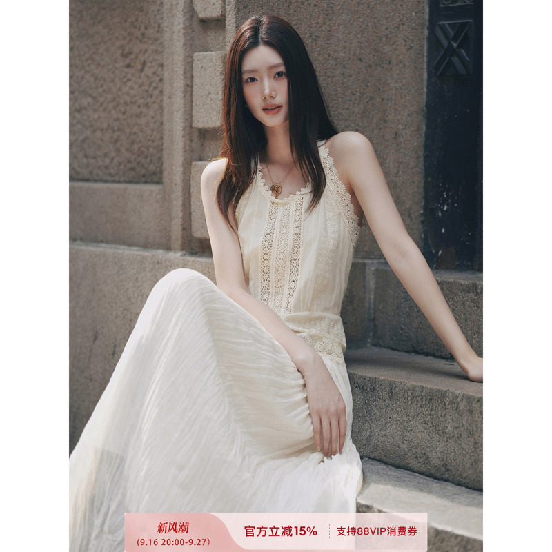 Plums Are Ripe, the French Lace Waist-Cinching Long Dress from Corsica Is a Flowing, Sleeveless Tank Dress for Women