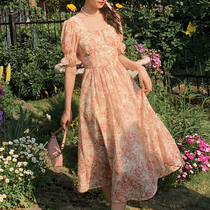 Plum cooked the art retro style square collar crushed florisedresses dress 2021 new workout A-character dress for a long skirt