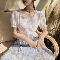 Plum cooked in original art 100 hitchhiking side bubble with sleeveless blouses with short sleeve blouses 2021 new short summer