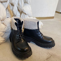Plum cooked flanging imitation Lamb hair short boots women warm plus velvet leather boots in the heel of Martin boots 2020 autumn and winter New