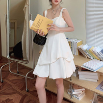 Plum cooked the downswing irregular design hanging band skirt woman spring new temperament collection waist display slim one-piece dress