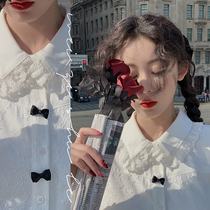 Plum cooked retro lace collar lace sequin French shirt female 2021 autumn long sleeve court style temperament top