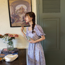 Plum cooked with sweet and small clear new collar crushed flower foam sleeveless dress woman 2022 spring new fairy dress