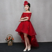 Váy một bên vai ngắn ngắn dài trẻ em mẫu catwalk trang phục cô gái công chúa váy cô gái trang phục màu đỏ đồ vest bé trai