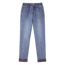 Goodland womens winter fleece warm trousers furry hem retro jeans