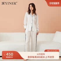 YINERlife Home Clothing Spring Summer Small Suit Collar Long Sleeve Tis Pajamas Set Women